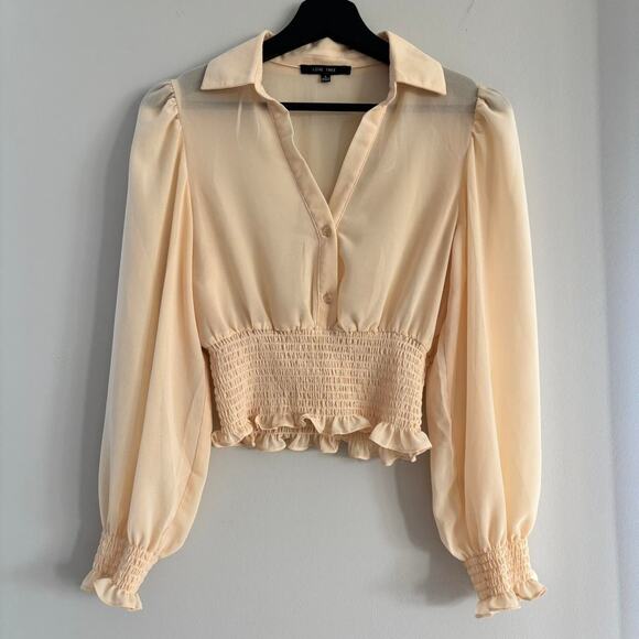 Love Tree Sheer Top Cream Elastic Waistband Button Up Size Small - Picture 1 of 4